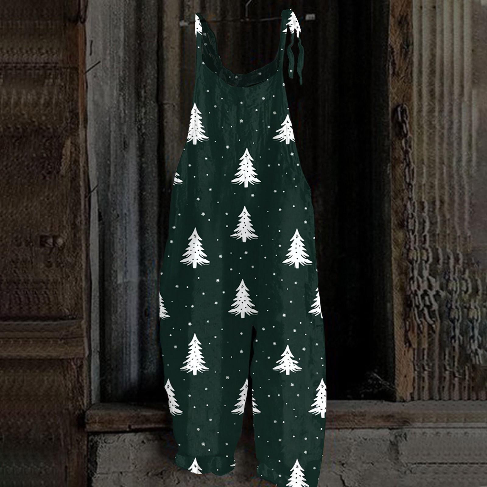 

Женский комбинезон с рождественским принтом, повседневный свободный винтажный комбинезон из хлопка и льна XXXL