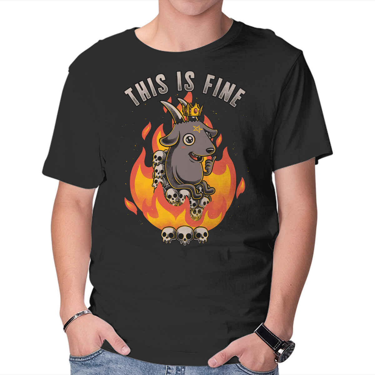 Unisex Crew Neck T-Shirt Fire Demon Meme Fine Graphic Short Sleeve Casual Tee M