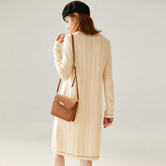 Women's Heavy Knit Pure Wool Dress, Autumn/Winter, Small Fragrance Style, 100% Sheep Wool