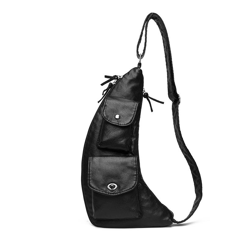 Women'S Breast Bag Washed Leather Fanny Pack Soft Leather Retro Casual Messenger Bag Personalized Simple Shoulder Bag