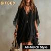 Fashion Summer Spring Solid Color Print Short Sleeve V-Neck Casual Dresses
