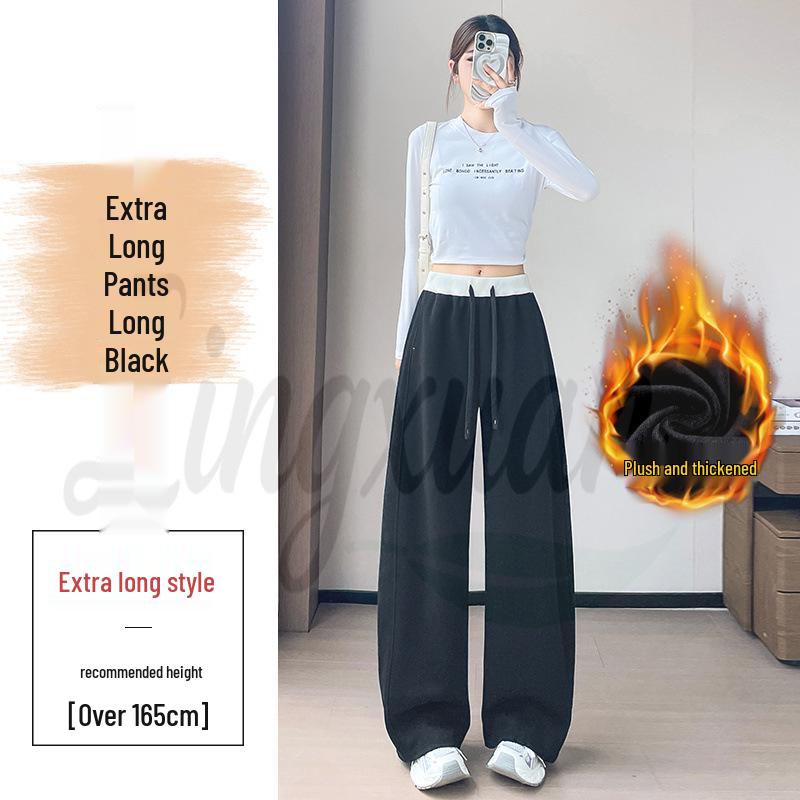 2026 Autumn/Winter Women's High Waist Loose Casual Sweatpants, Plus Velvet Wide Leg Cropped Pants.