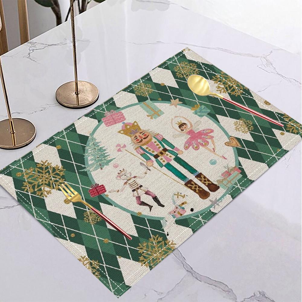 Christmas Nutcracker Ballet Girl Table Mat Pink Gold Fairy Tale Placemat for Holiday Table Christmas Dinner Winter Party Decor
