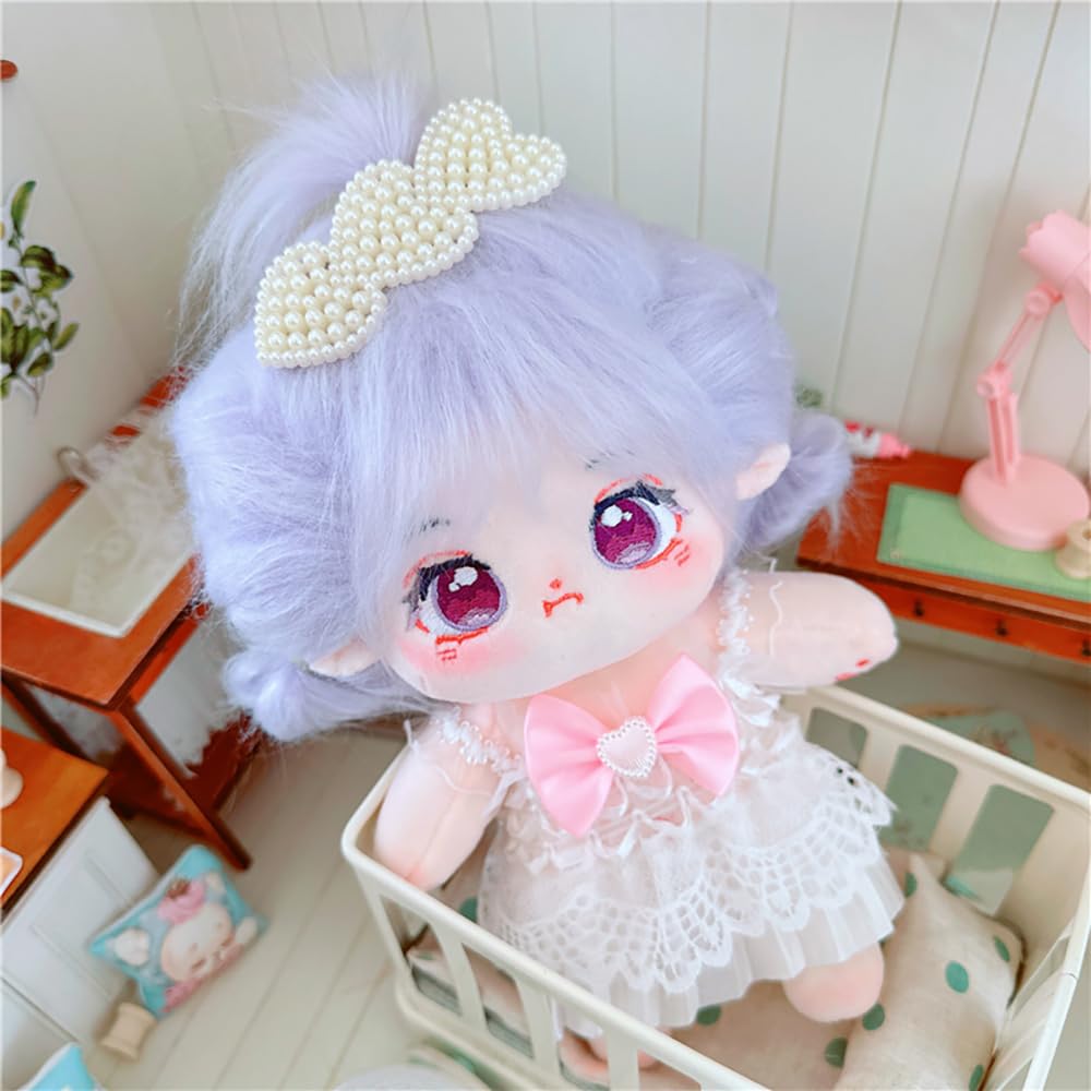 niannyyhouse 20cm Plush Fried Black No Regular Cotton Girl, Purple, Hair, Hair, Attributes, Body, Doll, Dress-Up (12-Skeleton Included)