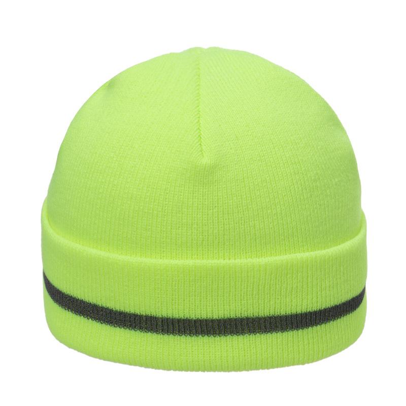 2025 autumn and winter new crimped hat fluorescent reflective strip knitted hat cross-border warm wool hat fashionable cold hat men