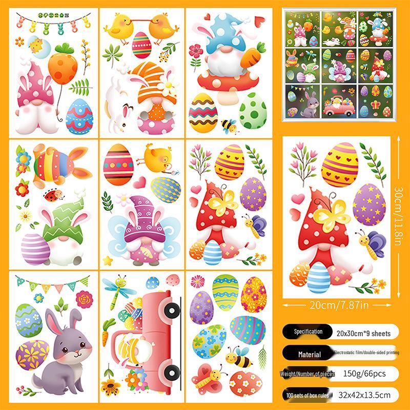 Chuanhao Easter Stickers: Cute Rabbit & Colorful Egg Cartoon Wall Décor 20x30 cm