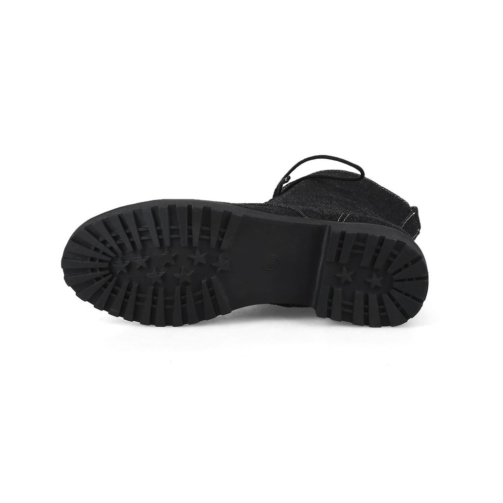 Denim Martin boots  large size medium boots,  front lace-up low-heeled autumn and winter models