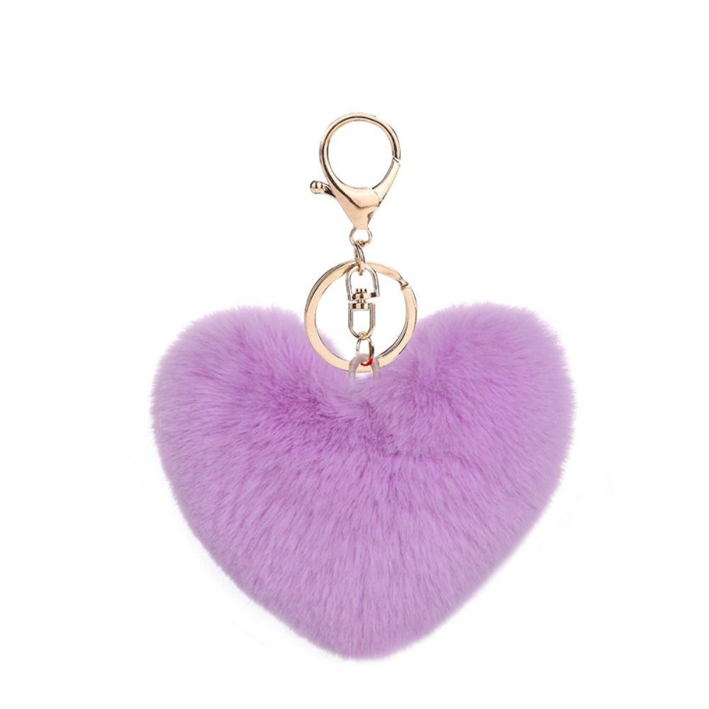 Love Heart Plush Bag Pendant Fluffy Ball Car Key Ring Imitation Rabbit Fur Solid Color Key Chain Bag Accessories
