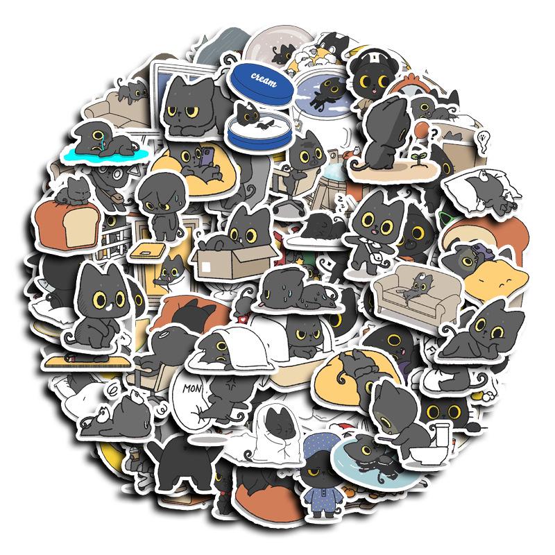 Black Kitten Cartoon Stickers - 100 Cute Meow Star Patterns for Phones