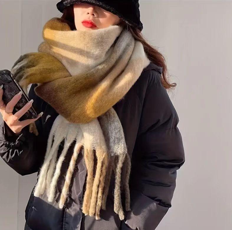 New Winter Mohair Warm Milk Huhu White Scarf Lengthened Solid Color Thickened Scarf Long Shawl
