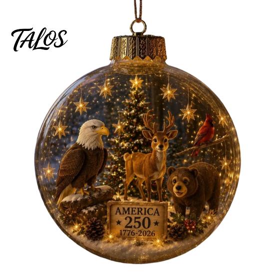 Wedding Celebration Supplies 250th Anniversary USA Christmas Ornament, Light Up Plastic Clear Ball Hanging Decoration with Festive Baubles Bell Train
