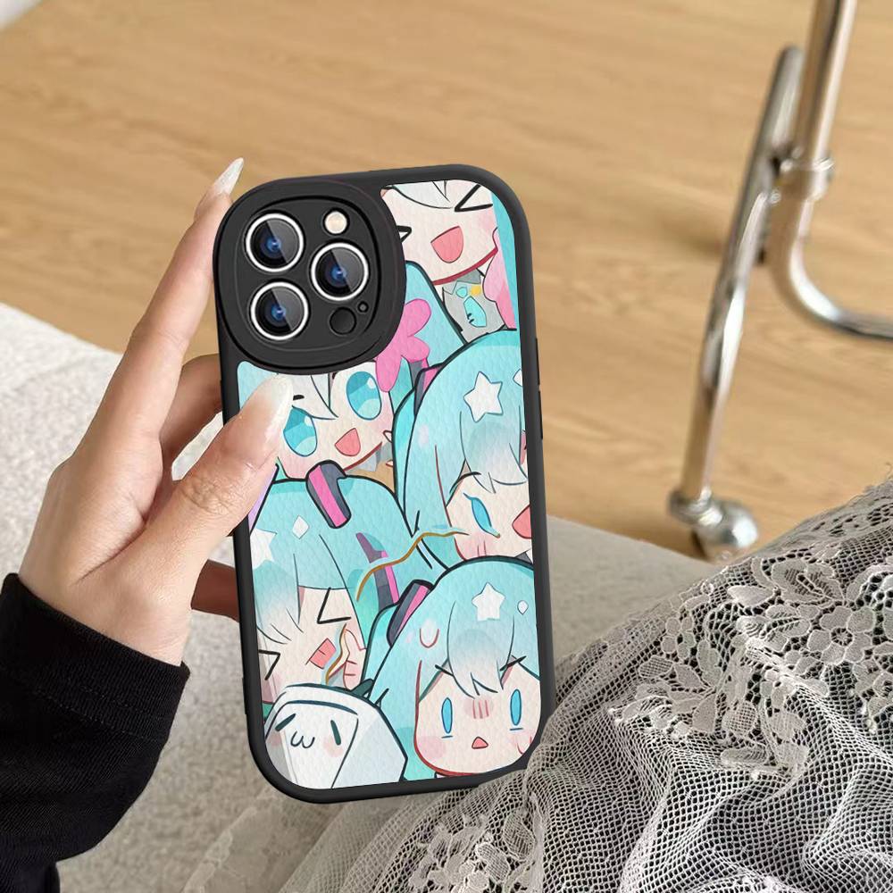 Kawaii H-Hatsune Miku Phone Case For IPhone 16 15 14 13 12 11 Pro Max Plus Leather Soft Cover