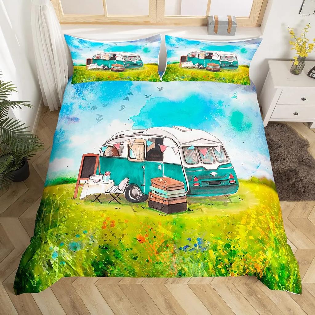 Copripiumino per Camper Auto Cartone Animato Campeggio Per Bambini Ragazzi Ragazze Regali Giocattolo Campo Viaggio RV Copripiumino Decorazioni Camera da Letto Queen