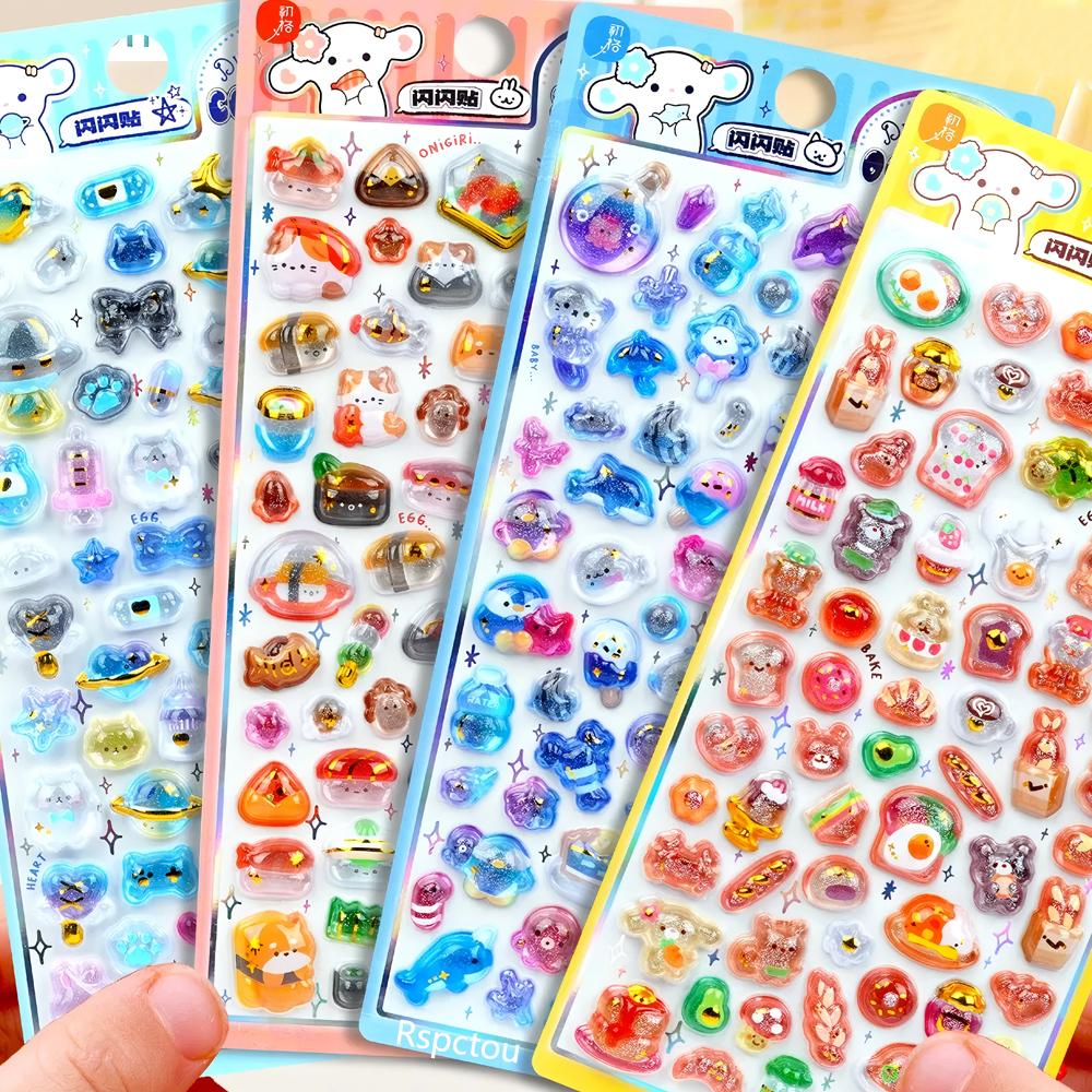 Kawaii Cartoon 3D Sticker Cute Animal Bread Sushi Crystal Decals DIY Phone Case Laptop Stationery Scrapbooking Journal