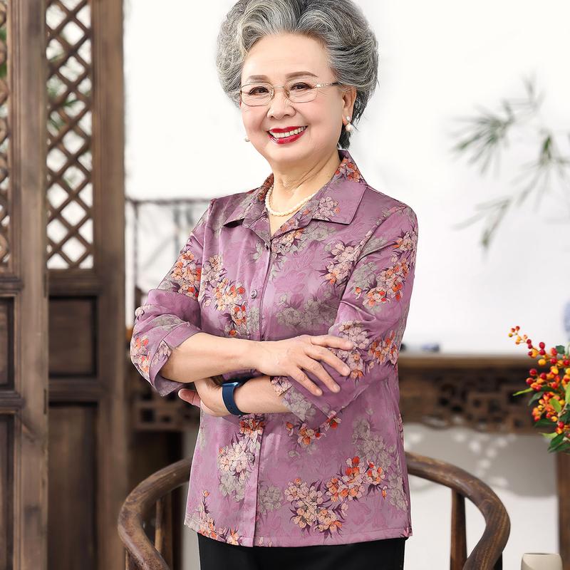 Yu Zhaolin Mid-Aged Women s New Chinese Floral Print Blouse 4XL