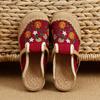 2025 Women Casual Linen Handmade Embroidery Mules Flat Slippers Retro Vegan Summer Ladies Canvas Comfortable Espadrille Shoes