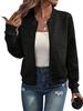 Women's Grey Short Baseball Jacket with Stand Collar, Casual Outerwear for Spring and Fall