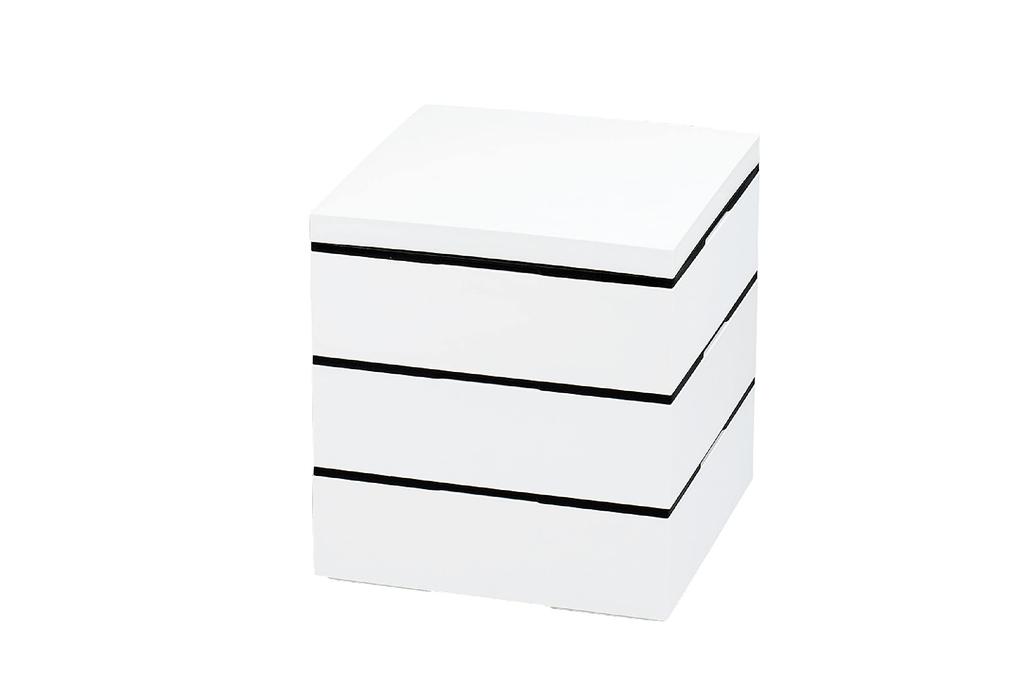 Tatsumiya Square W18 D18 (Tatsumiya) Microwave-Safe 18.0mm Three-Tiered Box, White, Size Approx. H19.5 (Product Code 54820)