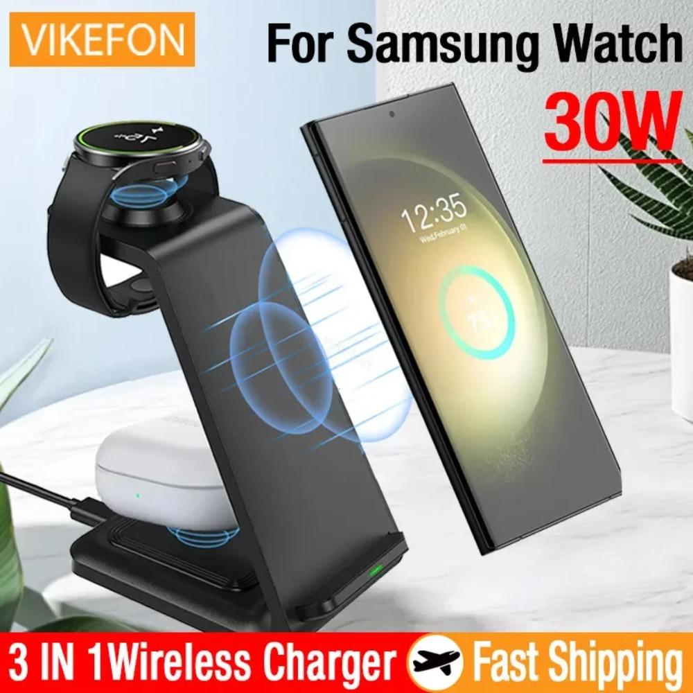30W Charging Station 3 In 1 Wireless Charger Stand For Samsung S25 S24 S23 Galaxy Watch 7/6/5/4/3/2 Buds3/2/3 Pro Fast Charging