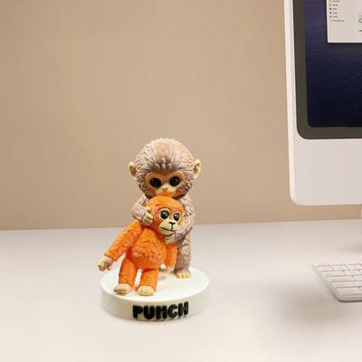 Monkey Figurine 3D Printed Cute Monkey Holding Plush Toy Desktop Ornament for Living Room Bedroom Tabletop Decoration
