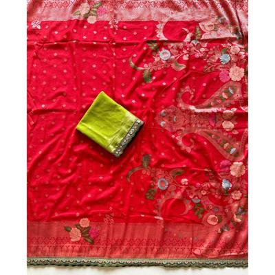 Pure Khaddi Crep Georgette Minakari Petch Work Butta Border With Open Weveing Rich Rich Pallu Saree With Running Blouse Piece