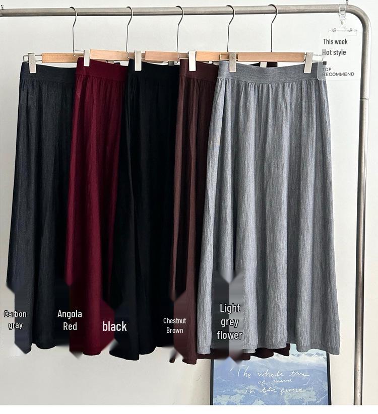 Le Kasha Temperament 100% Pure Wool Machine-Washable Women's Summer Slimming Waist Umbrella Skirt Long Dress