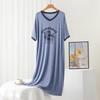 Plus Size Casual V-Neck Letter Print Modal Nightgown - Summer Loose-Fit Short Sleeve Dress