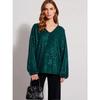 Women Elegant Loose V Neck Long Sleeve Solid Sequin T Shirt Top