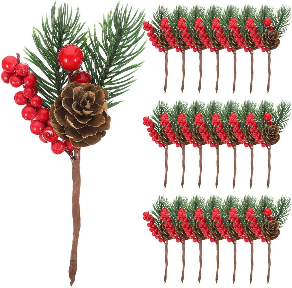 1PC Christmas Branches 13x5x3cm Artificial Christmas Branches With Red Berries & Pine Cones For Festive Decorations Parts