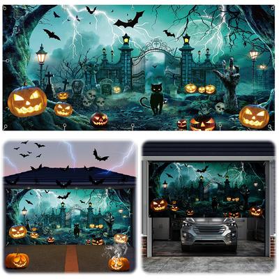 13x6ft Kürbisse Halloween Garagentorabdeckung Halloween Hängendes Hintergrundbanner für Außenbereich Haus Hof Party Hintergründe