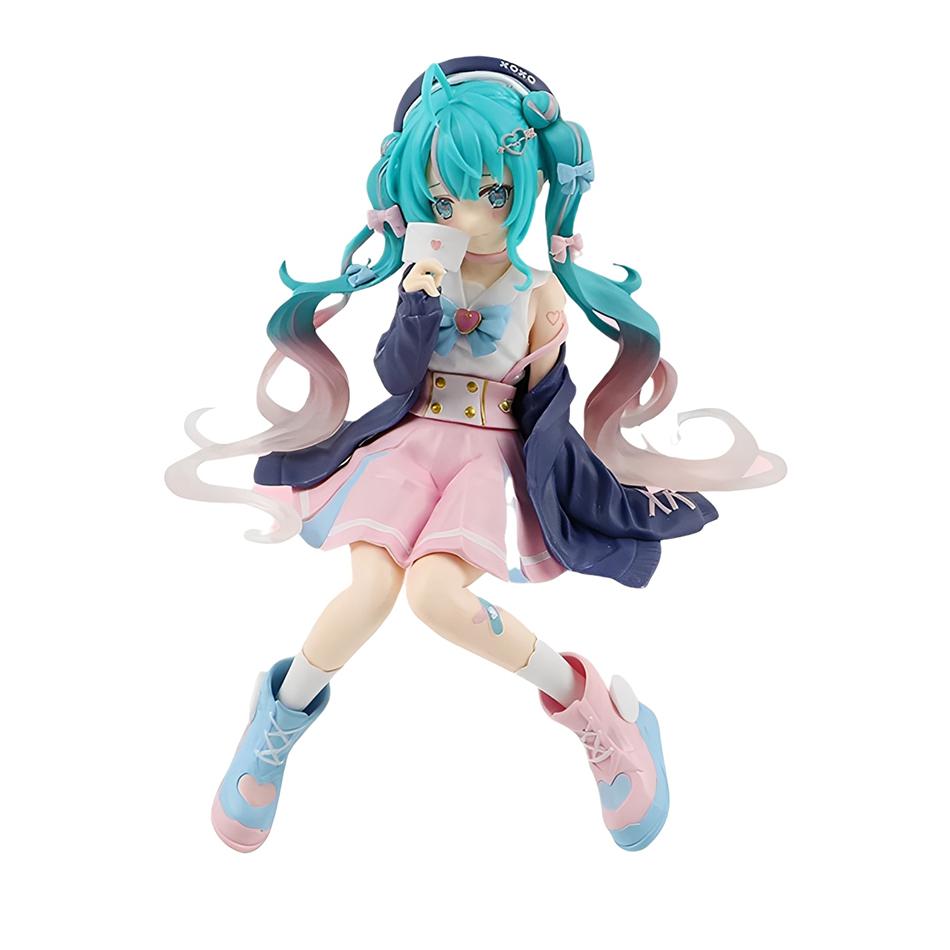 Anime Beautiful Girl Hatsune Sitting Posture Handmade Cat Hatsune Cute Miku Four Leaf Clover PVC Model Anime Birthday Gift