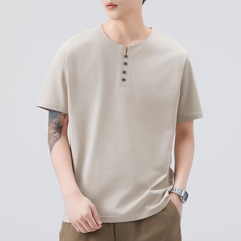 

Мужская мода Универсальный воротник Свободная футболка с V-образным вырезом и короткими рукавами Летняя свободная футболка с рукавами до локтя L/60-67KG