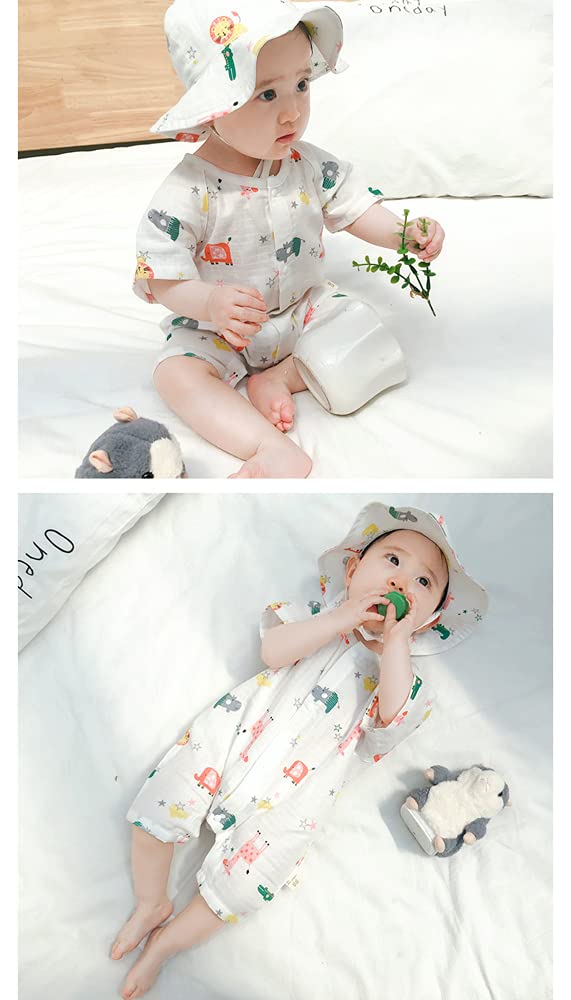 Baby Clothes Romper Short Sleeve Summer Front Open Gauze Coveralls Boys Girls Baby Gift Giraffe Pattern 73cm