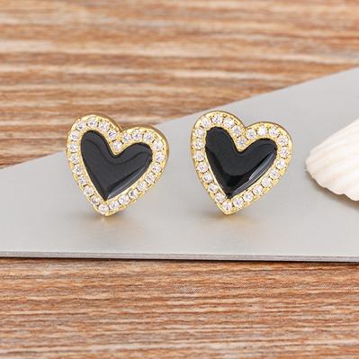 

Nidin New Korean Engagement Enamel Cute Heart Stud Earrings for Women Girls White/Black Color Summer Wedding Jewelry Gifts