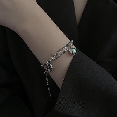 925 Silver Plated Heart Double Layer Bracelet - Hip Hop Street Style Punk Jewelry for Women