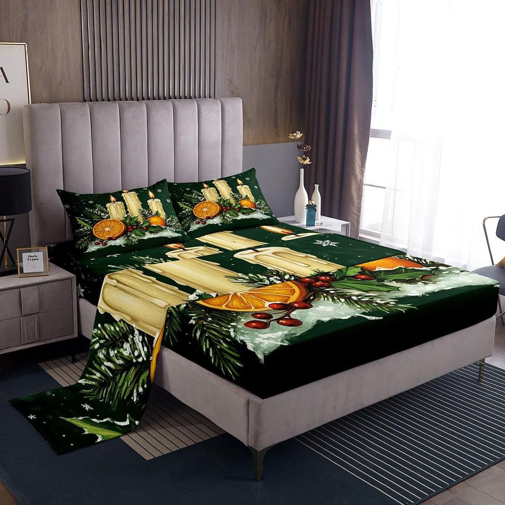 Christmas Theme Pattern Mattress Four-Piece Bedding Set Bedroom Dormitory Bedding Decoration