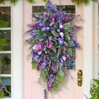 Künstliche Frühlings- und Sommerkränze in Lila, exquisite Kranzanhänger zum Aufhängen an der Haustür, Ornamente, Urlaubsgeschenk für Hochzeitsfeiern