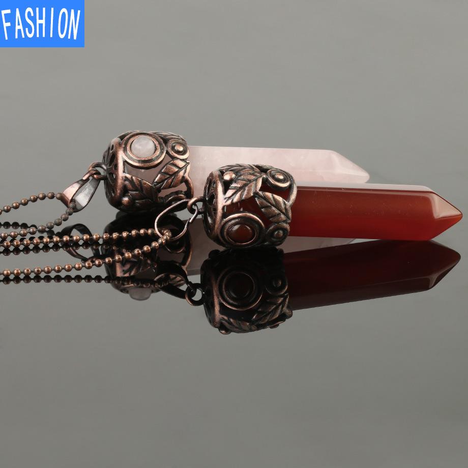 Natural Crystal Hexagonal Pendant Amethyst Necklace Autumn And Winter Women'S Retro Necklace