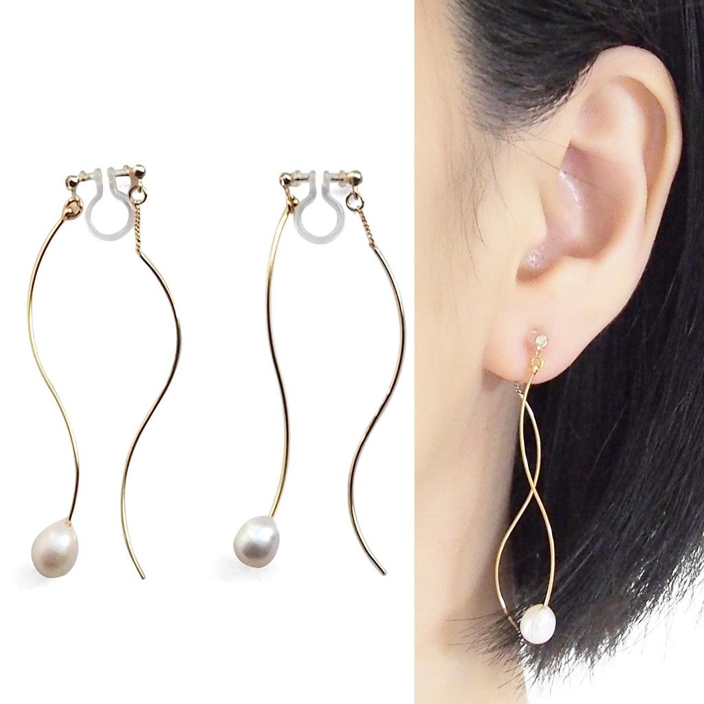 Earrings for Women Miyabi Grace Freshwater Pearl Earrings White Pearl Earrings Dangling Pierced Back Charm Painless Resin [Miyabi Grace] Non-Pierced