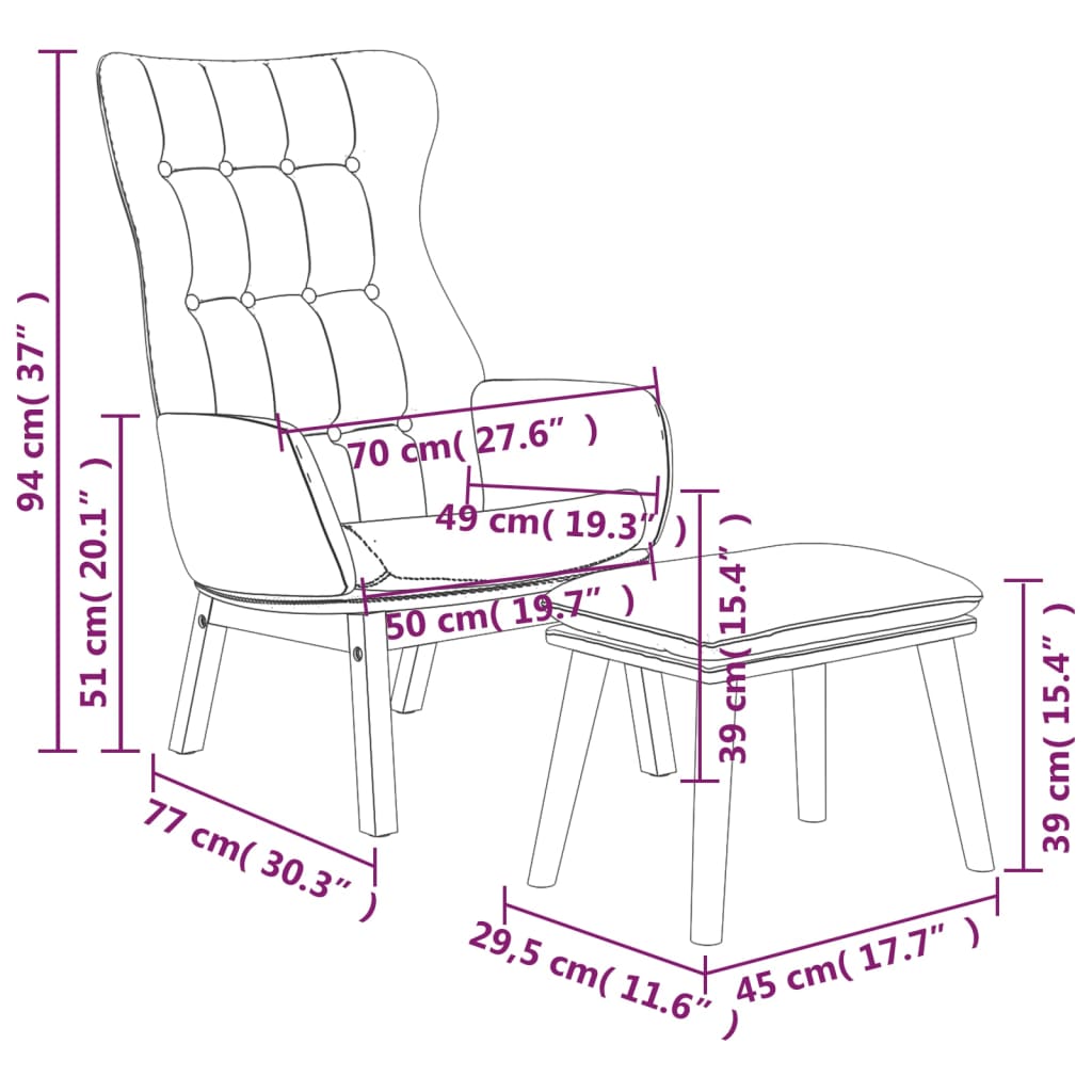 Relax Chair with Footstool Cream Fabric