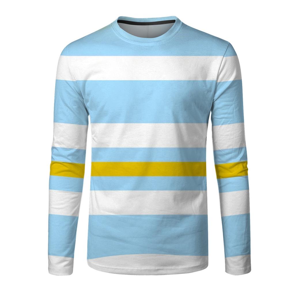 Men's Fashion Casual Stripe Printed Long Sleeve O-Neck Shirts Tops Blouse