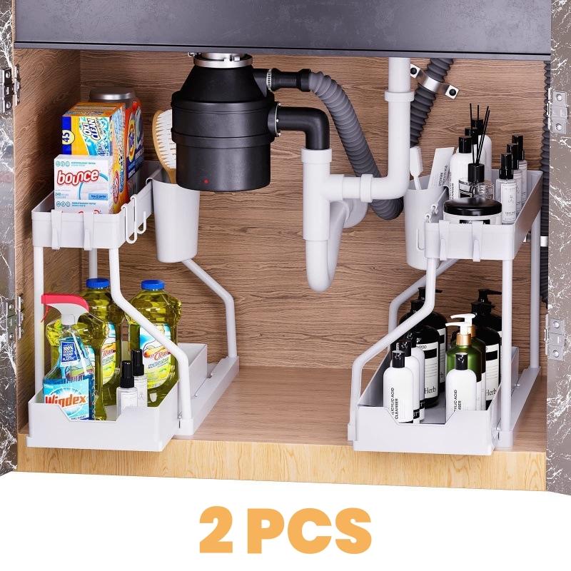 Platzsparender Organizer-Regal 2-stöckiger Auszieh-Aufbewahrungs-Organizer Langlebige Schublade mit großer Kapazität für Küchen- und Badezimmerutensilien