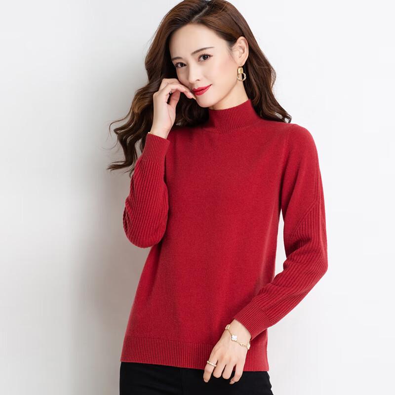 Women's Pure Wool Semi-High Neck Pullover Sweater