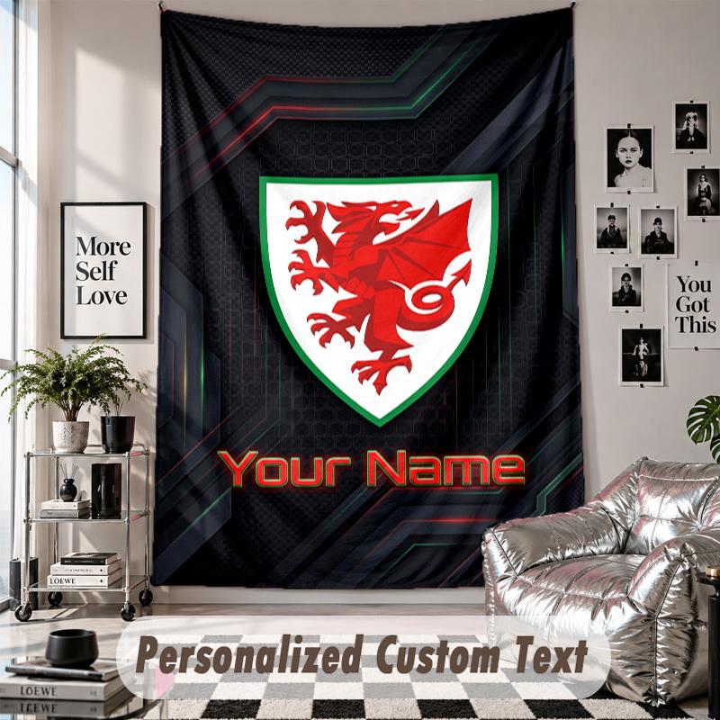 Wall Hanging Tapestry With Custom Name & Text, Wales Rugby Decorative Tapestry For Bedroom