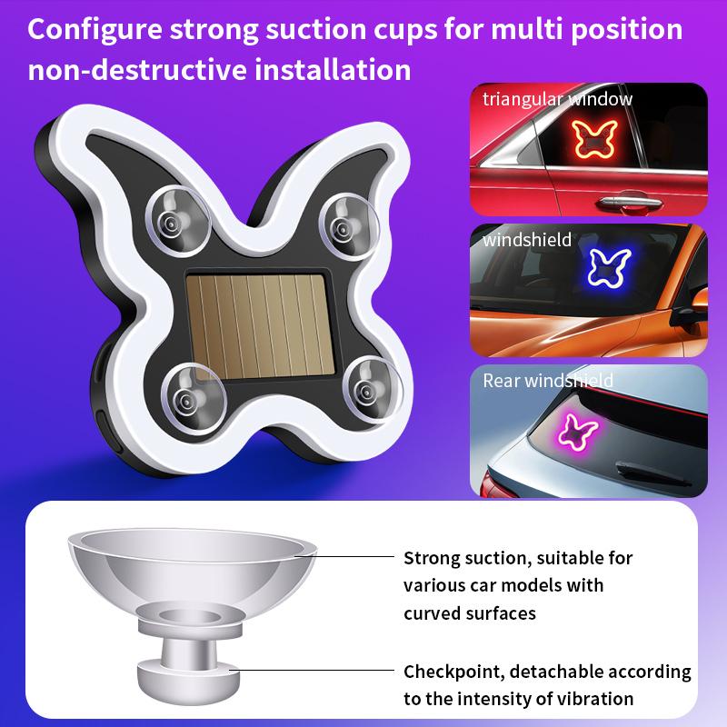 Solar Energy Car LED Butterfly Ambient Interior Light Wireless Windshield Warning Light RGB USB Charging Car Motorcycle Decorati