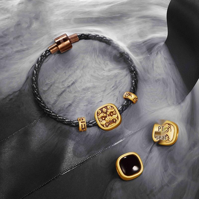 Vietnamese Gold-Plated Pixiu Bracelet with Baked Paint - Auspicious Beast Brass DIY Accessory