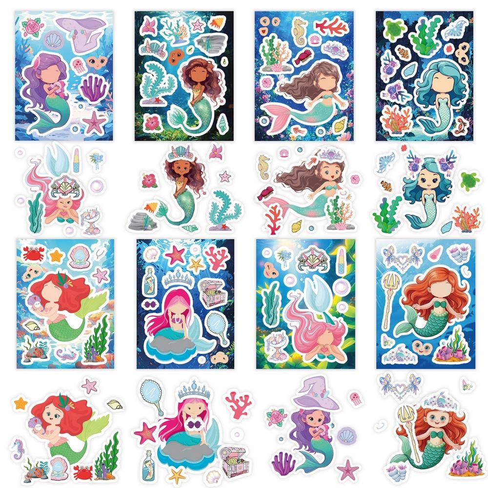 81632Sheets Mermaid Stickers Make A Face Stickers Diy Kids Rewards Craft Sticker Party Favors Classroom Art Craft Supplies