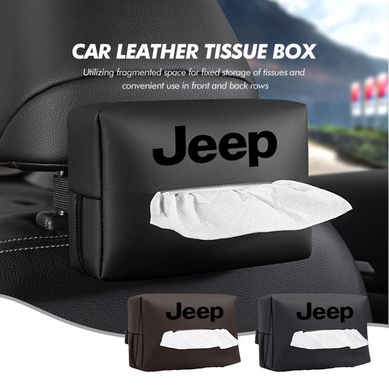 Car Logo Tissue Bag Case Leather Paper Towel Storage Box For Jeep Grand Cherokee Wrangler JK Renegade Gladiator Compass AJW1