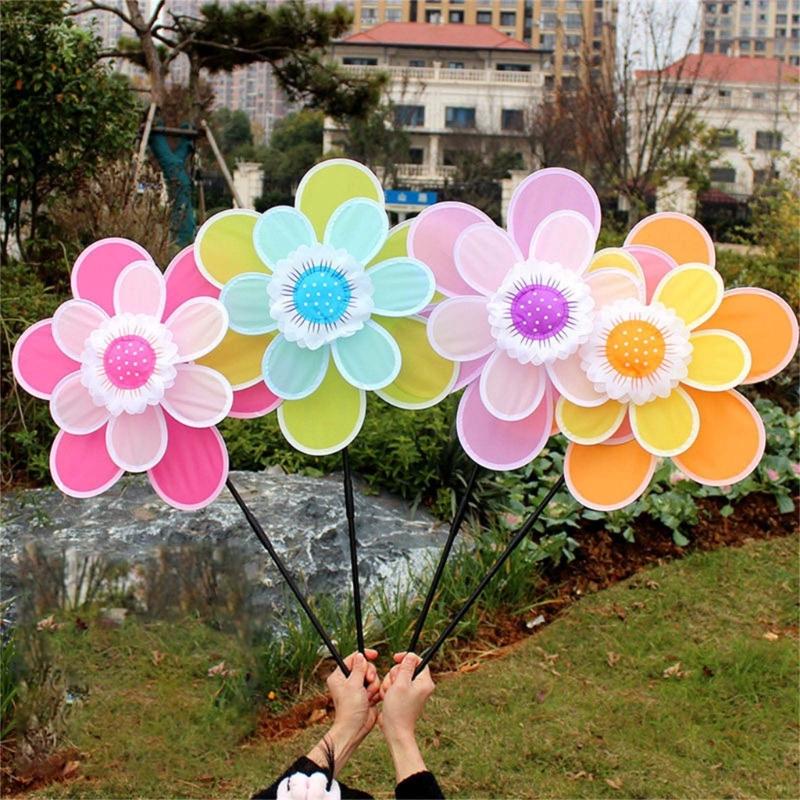 Lawn Decoration Spinner Two Layer Pinwheels with Stakes Eye Catching for Garden