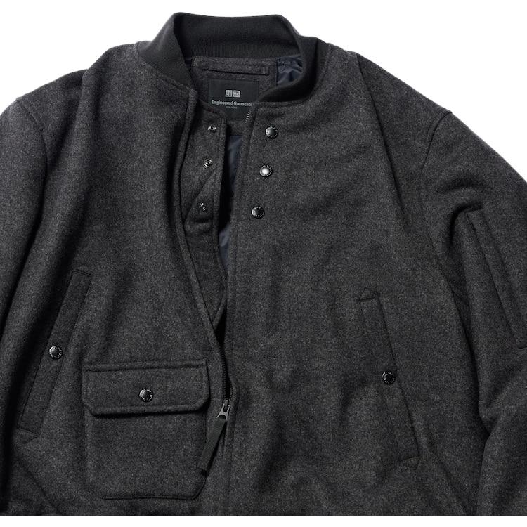Uniqlo Engineered Garments Collaboration Solid Color Wool Ribbed Sleeve Button Closure Workwear Loose Flight Jacket Unisex Jackets 467597-08
